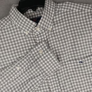 Vineyard Vines Mens L Gray Gingham Check Stretch Button Down Casual Dress Shirt